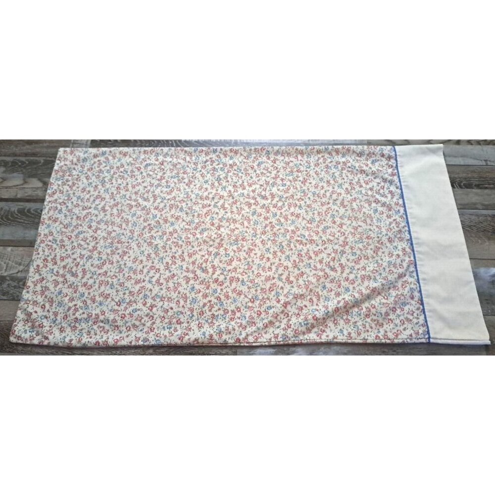 Vintage Springmaid King Pillowcase Blue Pink Roses Wondercale Country Cottage